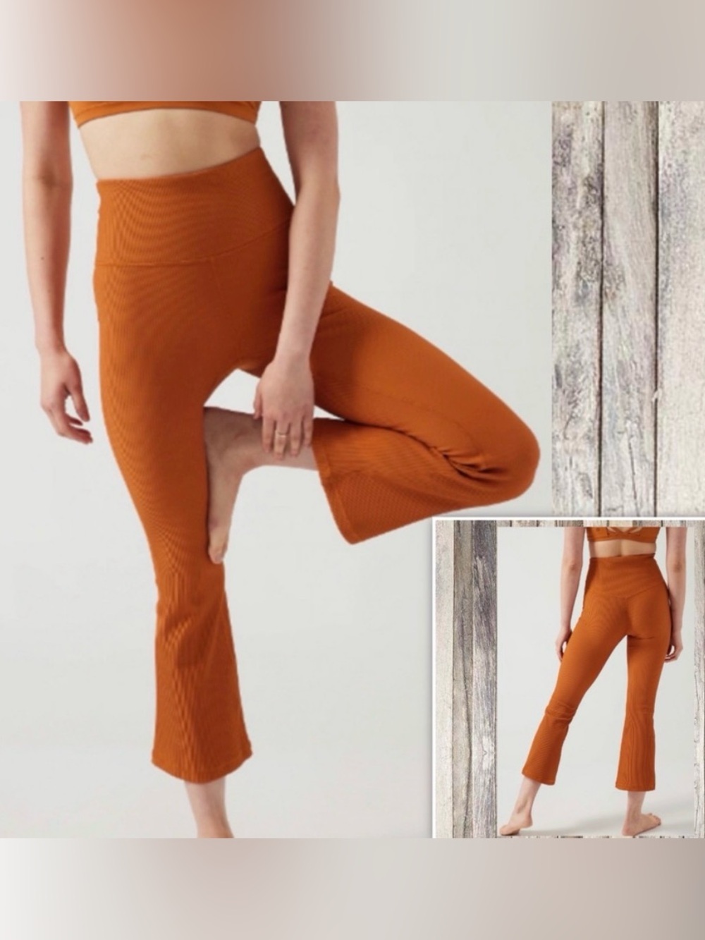Athleta Elation Rib Crop Flare Leggings Small Foliage Orange High Rise Yoga Pant